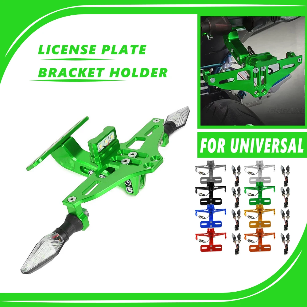 

For Kawasaki Z1000 ZX10R ZX12R ZX6R ZX636R ZX6RR ZX9R ZZR600 Motorcycle License Plate Frame Bracket Mount Tag Holder LED light