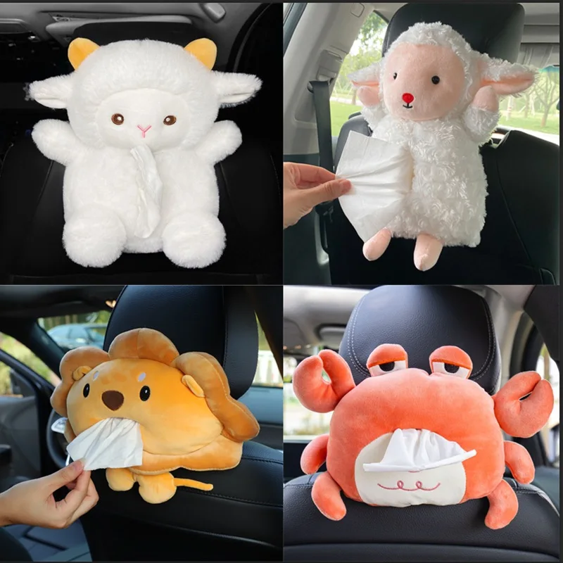 

Car Small Sheep Cartoon Tissue Box Soft and Convenient Cute Armrest Box Car Hanging Type Draw Carton Set Car Supplies