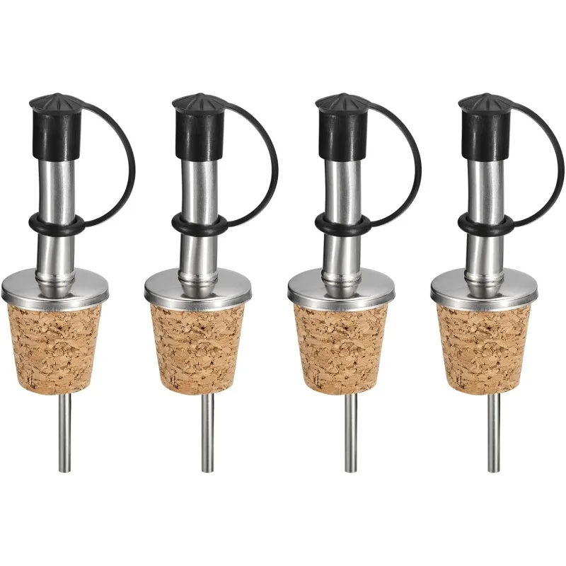 Stainless Steel Bottle Pourers Olive Oil Spout with Rubber Dust Caps, Cork Design Wine Bottle Stoppers for Pours Liquid