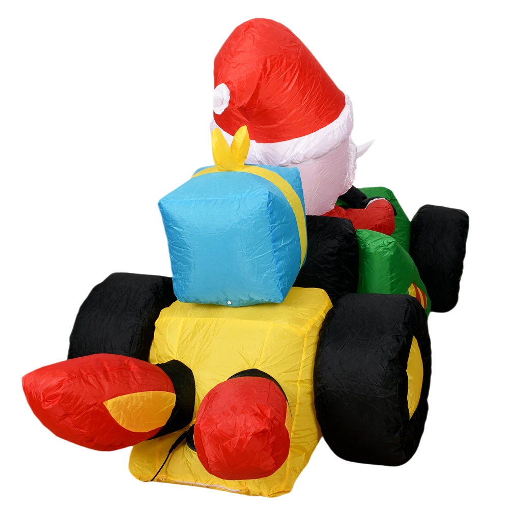 Kerst opblaasbare kerstman drive formule auto met LED-verlichting opblazen buitendecoratie voor vakantiefeest tuindecoratie