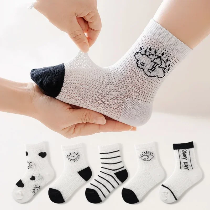 1-12y Sommer Kinder lässig Mesh Socken 5 paare/satz Cartoon Baby Mesh Socken Sommer atmungsaktive dünne Socke für Kinder Jungen Mädchen Kleinkind