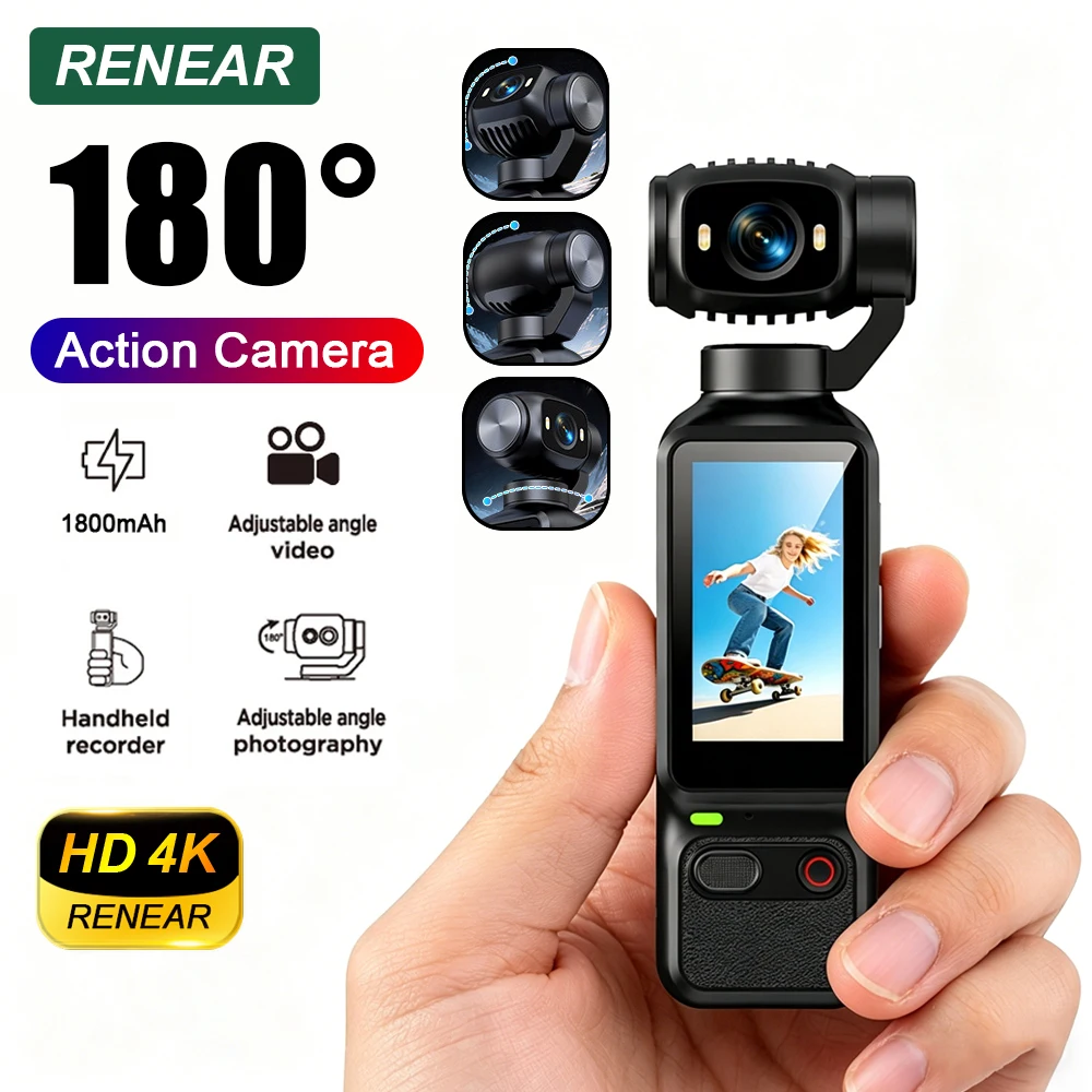 HD 4K Action Camera 180 Degree Rotatable For Vlog YouTube Tiktok Girls Record Life Video Recording Entry Portable Action Camera