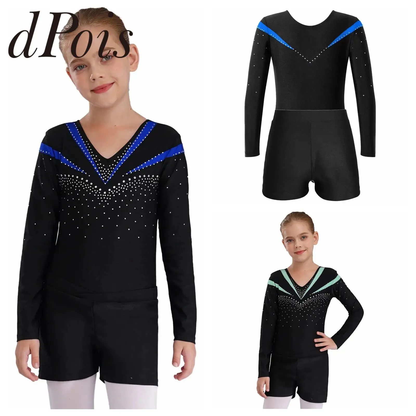 

Een's Girls Ballet Dance Outfits Kids Long Sleeve Gymnastics Leotards with Shorts Dancewear Sets for Yoga Athletic Jumpsuit