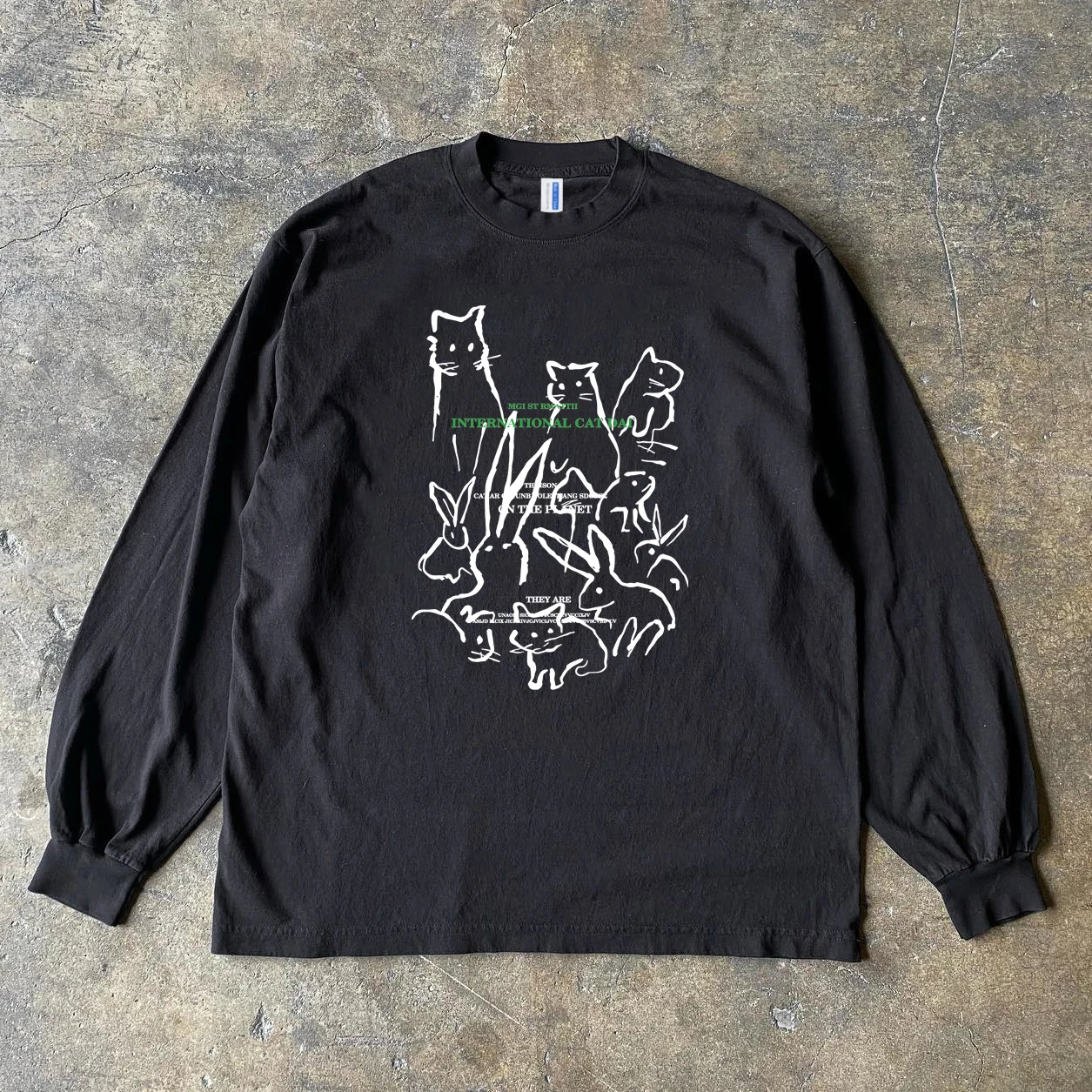 Pure Cotton Long Sleeve T-Shirt Xiao Chen Story 300g Heavyweight Rabbit And Mouse Hong Kong Style Unisex Couple's Tee