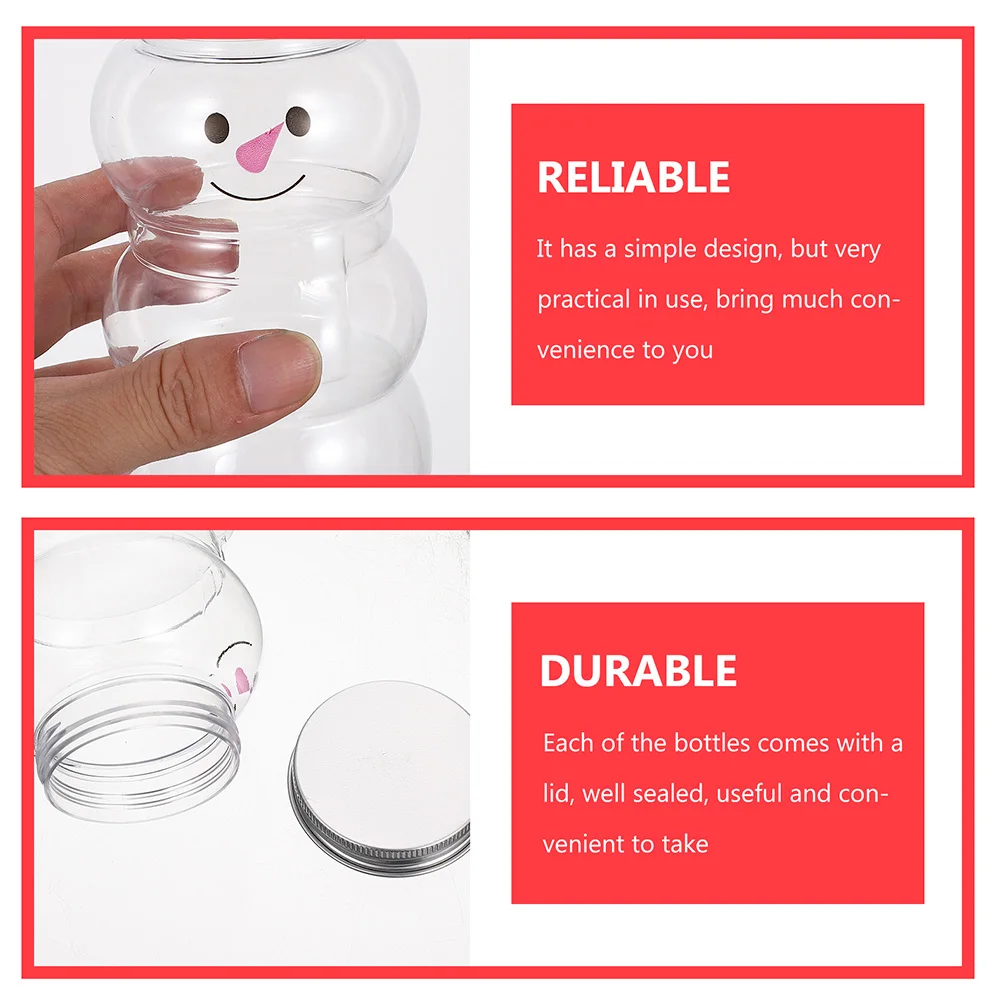 

12pcs Sealed Packaging Bottle Snowman Design Empty Milk Bottles For Juice Drink Portable Plastic Beverage Holder Party Take-Out