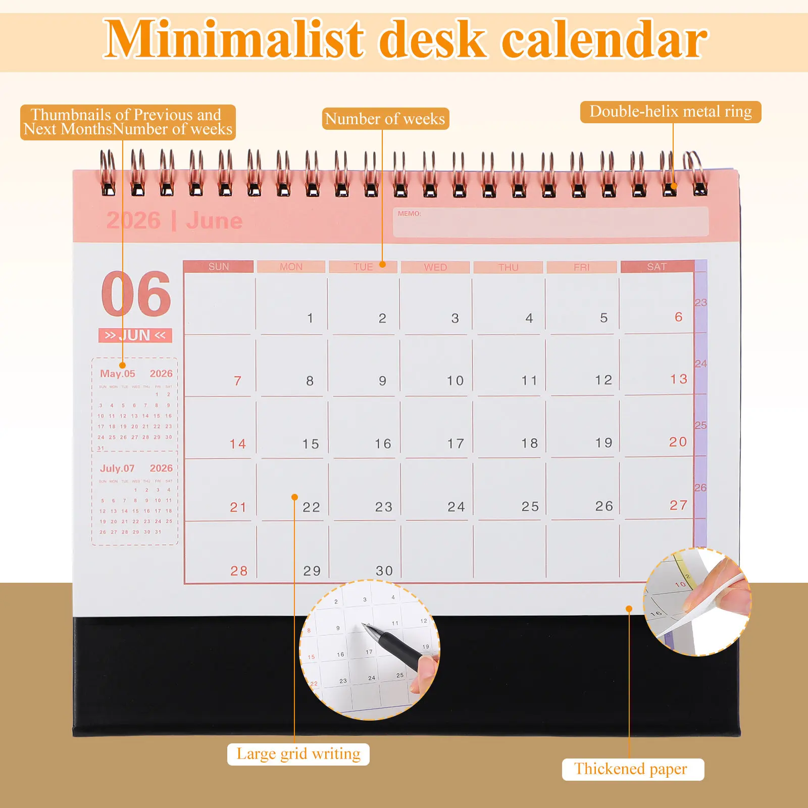 

Маленький настольный календарь на 2026 год, минималистичный, складной, откидной, ежемесячный планировщик для офиса и дома, для организации рабочего стола