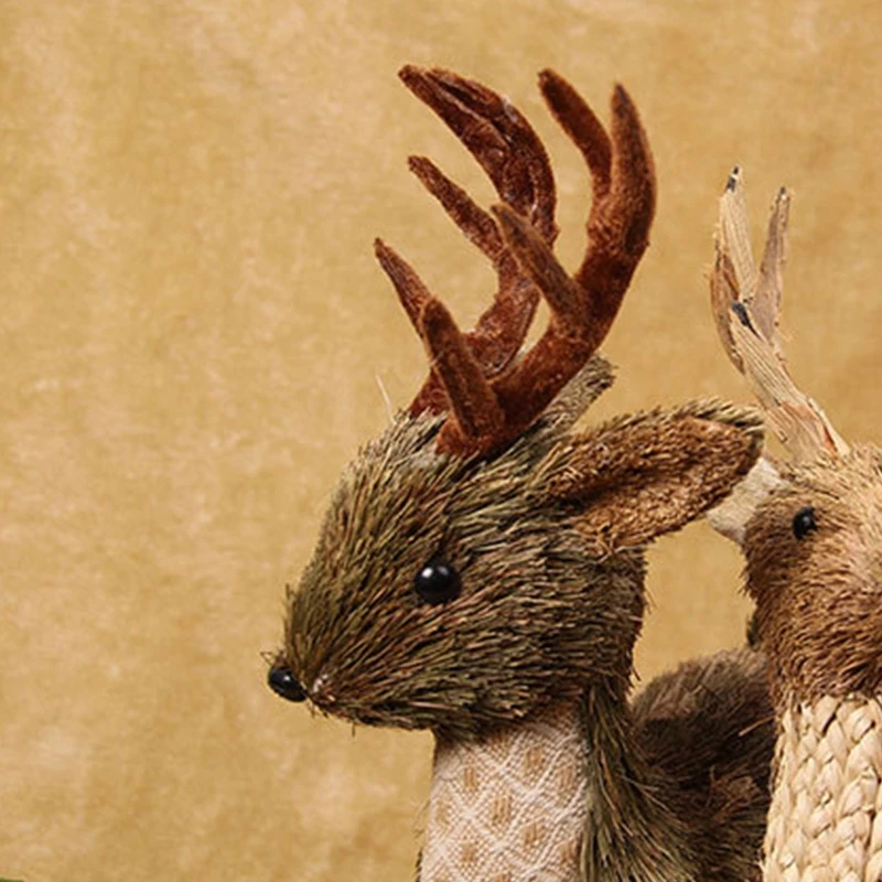 Handmade Straw Lower for Head Elk Ornament Handicrafts Standing Sika Deer for Doll Animal Figurines Christmas Desktop DropShip