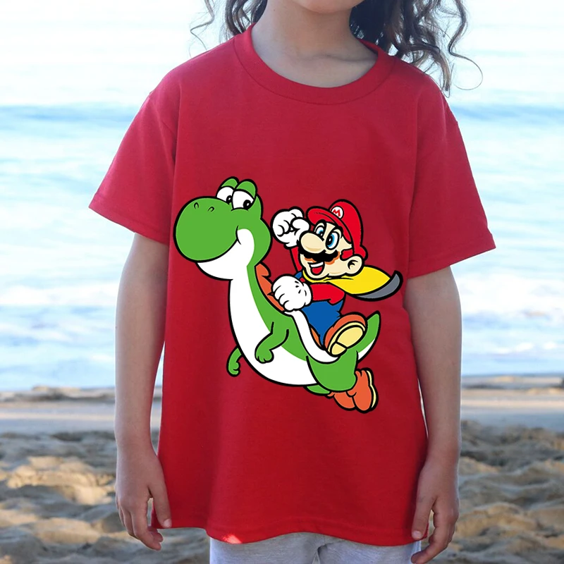 Mario printed kids T-shirt summer children's cotton short-sleeved red casual top suitable for boys and girls