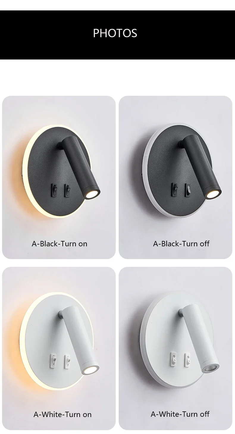 Modern Minimalist Led Wall Lamp USB Charging Indoor Bedroom Lamp Hotel Bedside Reading Lamp Wall Lights Sconce Switch AC 90~240V