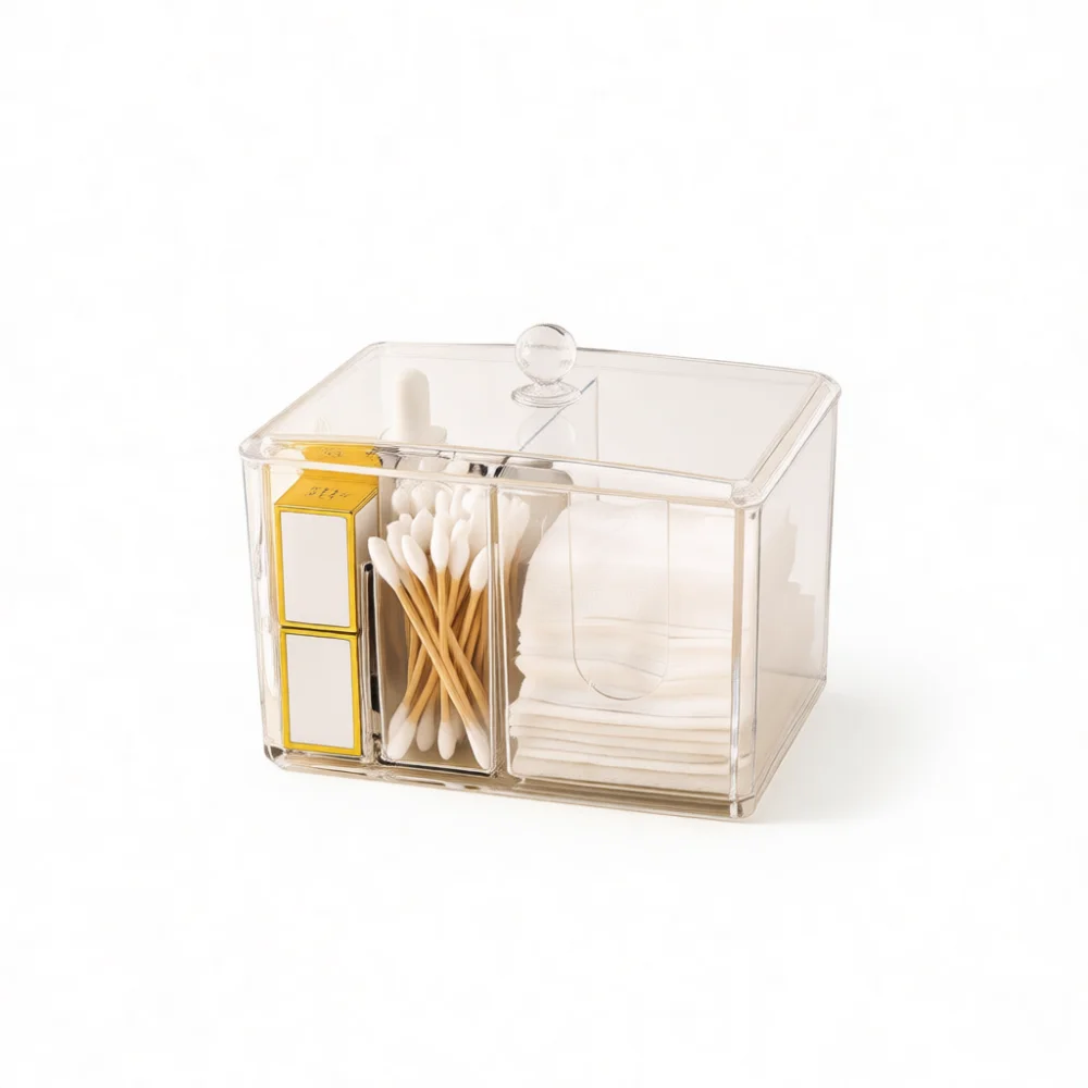 Clear Acrylic Makeup Cotton Pad Dispenser Box With Lid Organizing Case For Vanity Desk Dressing Table Accessories