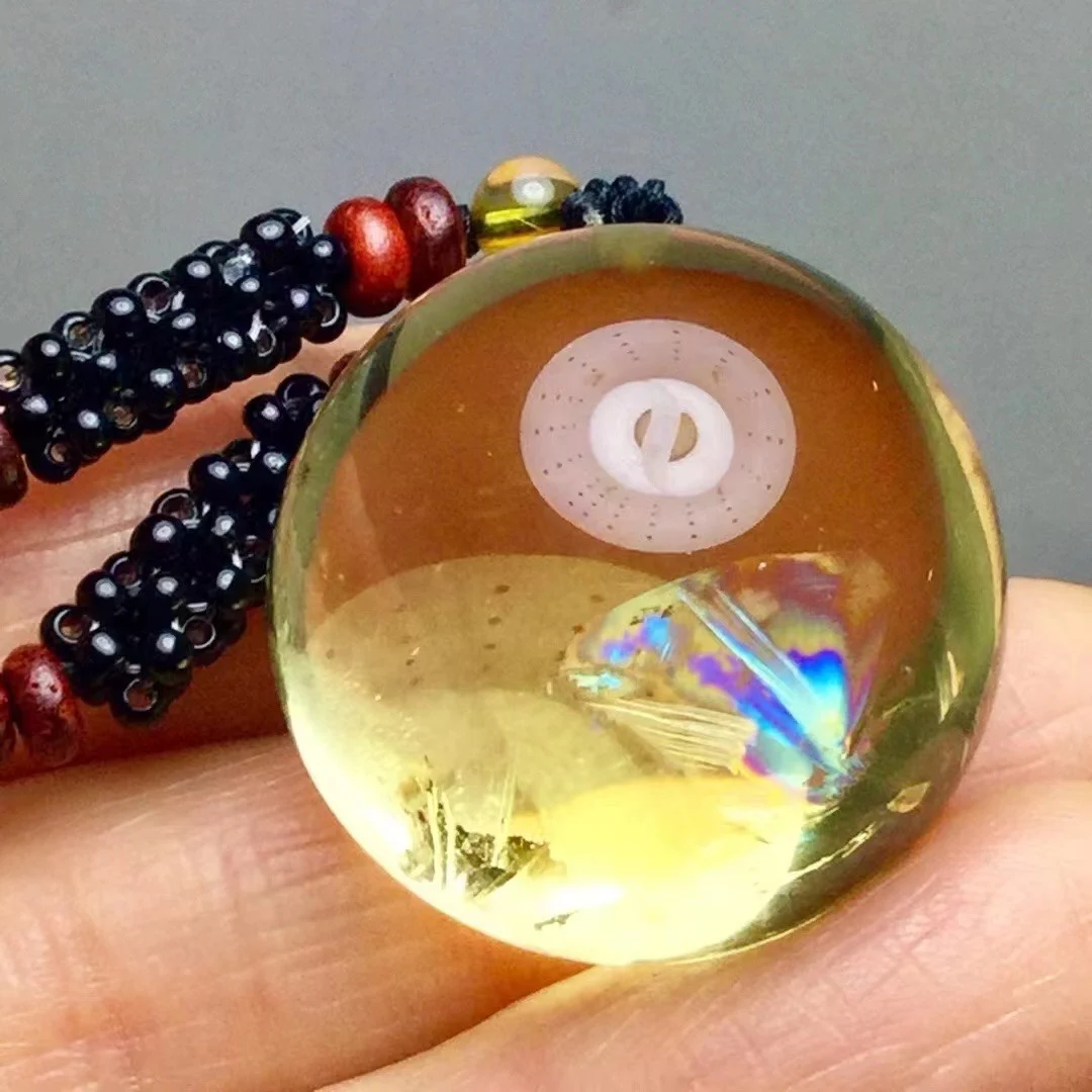 

Natural Yellow Citrine Quartz Pendant 27*19.5mm Round Sphere Women Men Jewelry Citrine Wealthy Necklace AAAAA