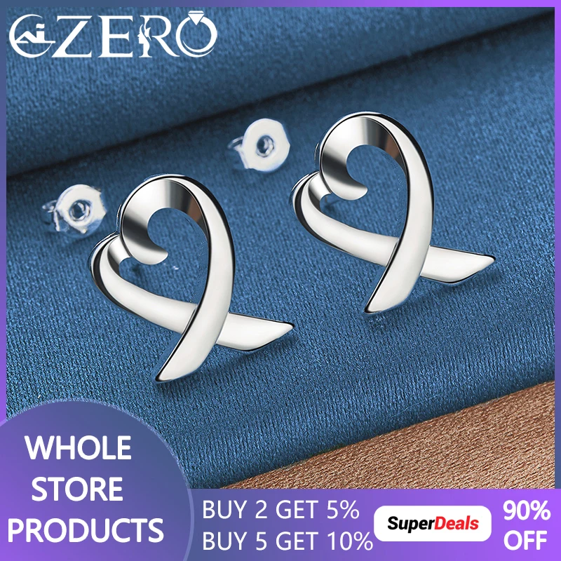 

ALIZERO 925 Sterling Silver Heart Stud Earrings For Women Wedding Engagement Party Jewelry