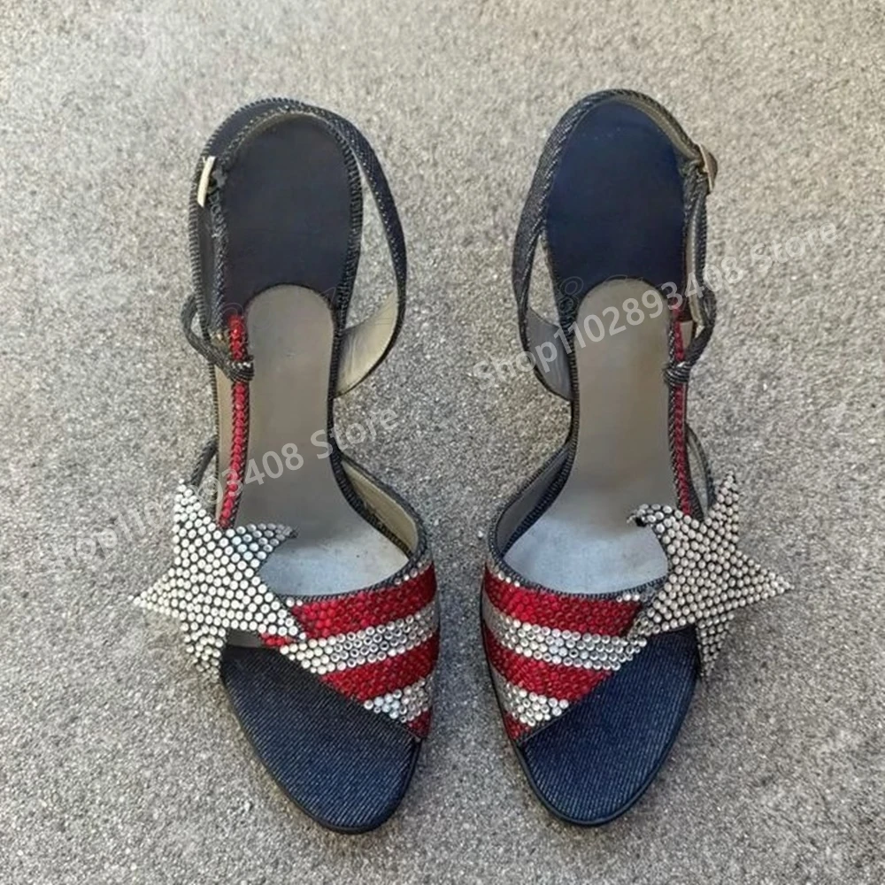 

Mutilcolor Crystals Star Decor Open Toe Sandals Ankle Buckle Sexy Stiletto High Heel Women Shoes 2025 Summer Zapatos Para Mujere