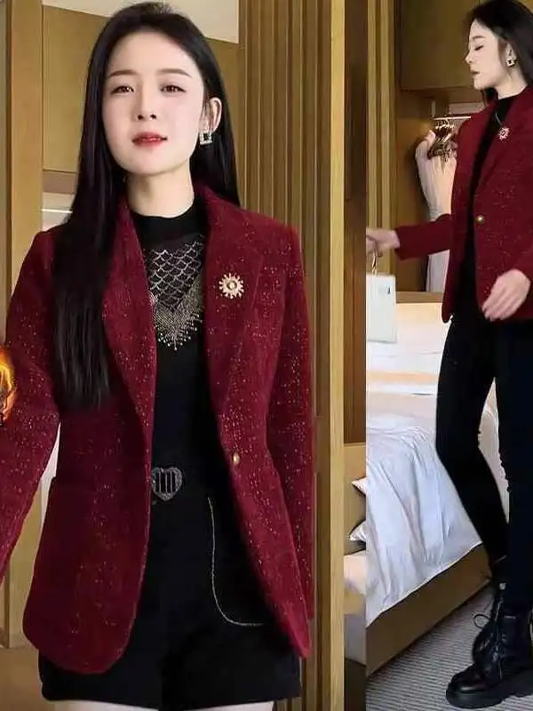 

Winter 2025 New Sle Thiened Slim Fit Ladies' Suit Korean Version Faionable Versatile Profional Cotton Nylon Coat