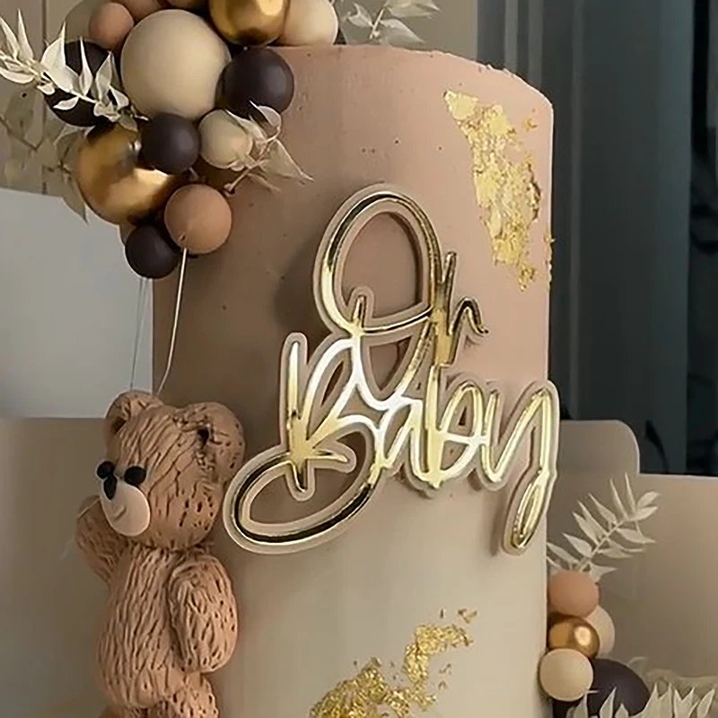 Entzückender Süßer Wochenend-Acryl-Kuchenaufsatz mit „Oh Baby“-Design für Babyparty, Geschlechtsoffenbarungsparty, Deko-Set – Detail 5