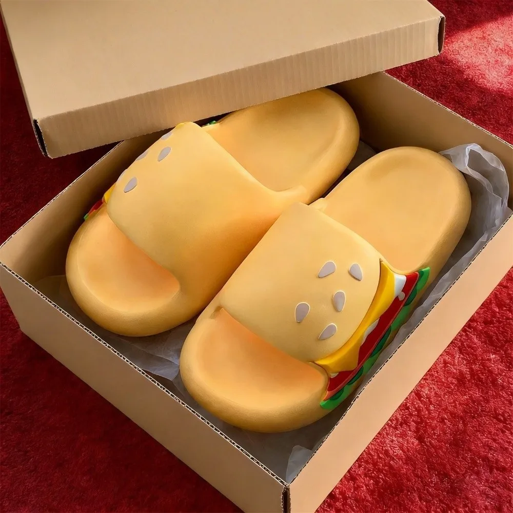 

Creative Simulation Hamburger Slippers Soft Bottom Thick Sole EVA Hamburger Slippers Non-Slip Funny 3D Hamburger Slides Indoor