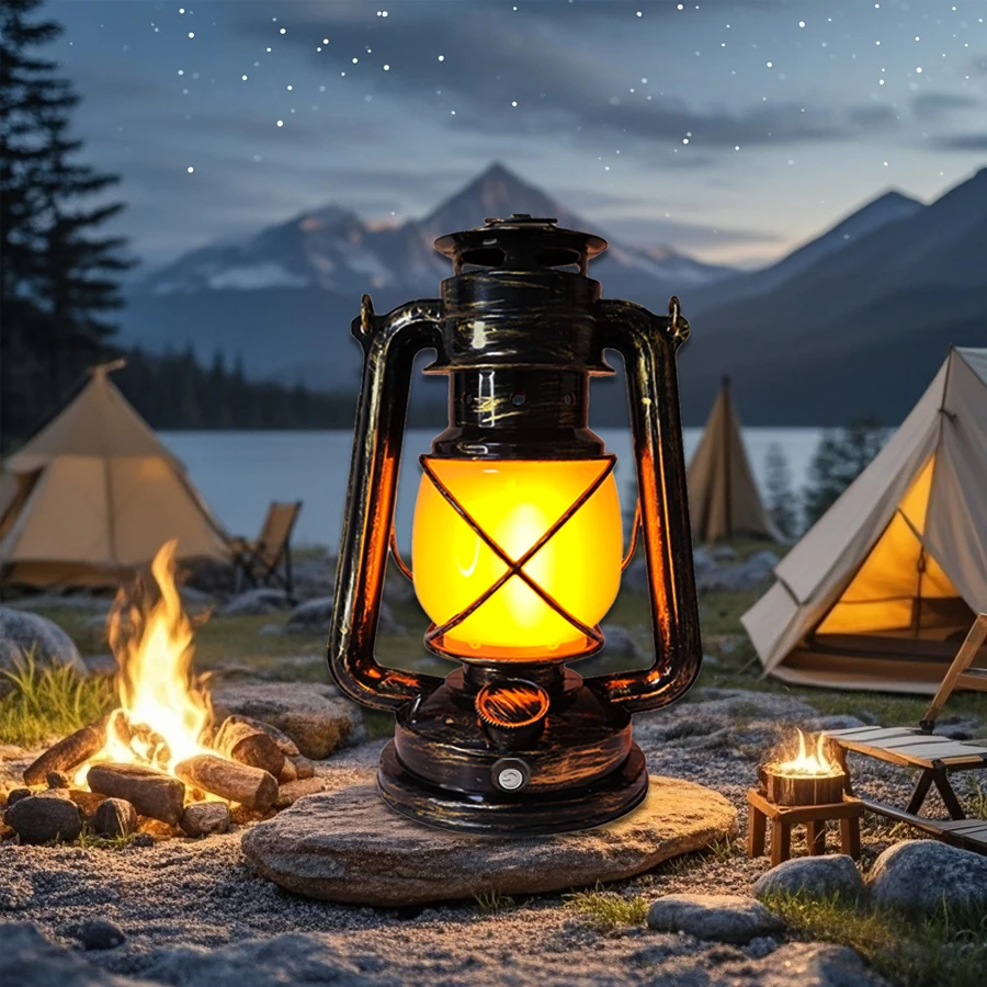 USB Rechargeable Retro LED Camping Light Hanging Tent Light Portable Horse Lantern Outdoor Kerosene 3 Lighting Modes Lighting