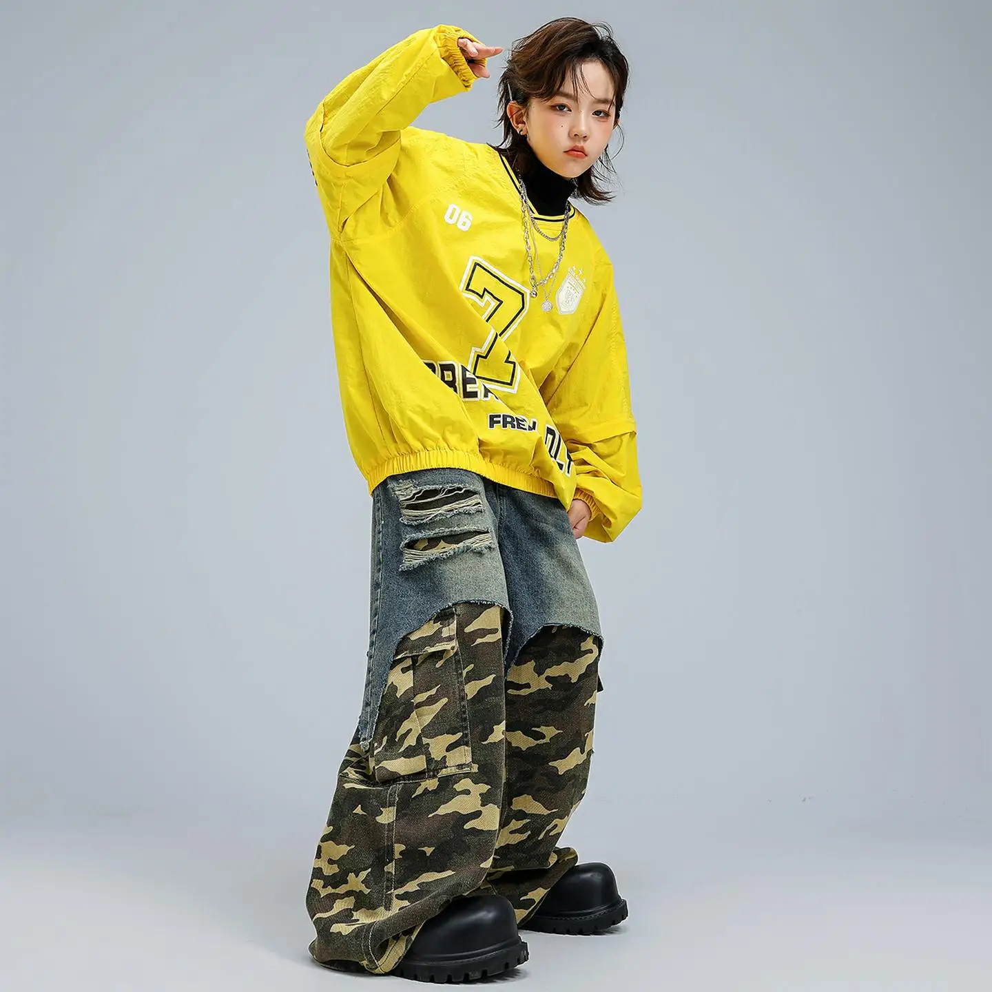 Child Boys Girls Streetwear Hip Hop Loose Sport Sweatshirt Denim Pants Jeans Track Sets Kids Dance Performance Clothes Costume