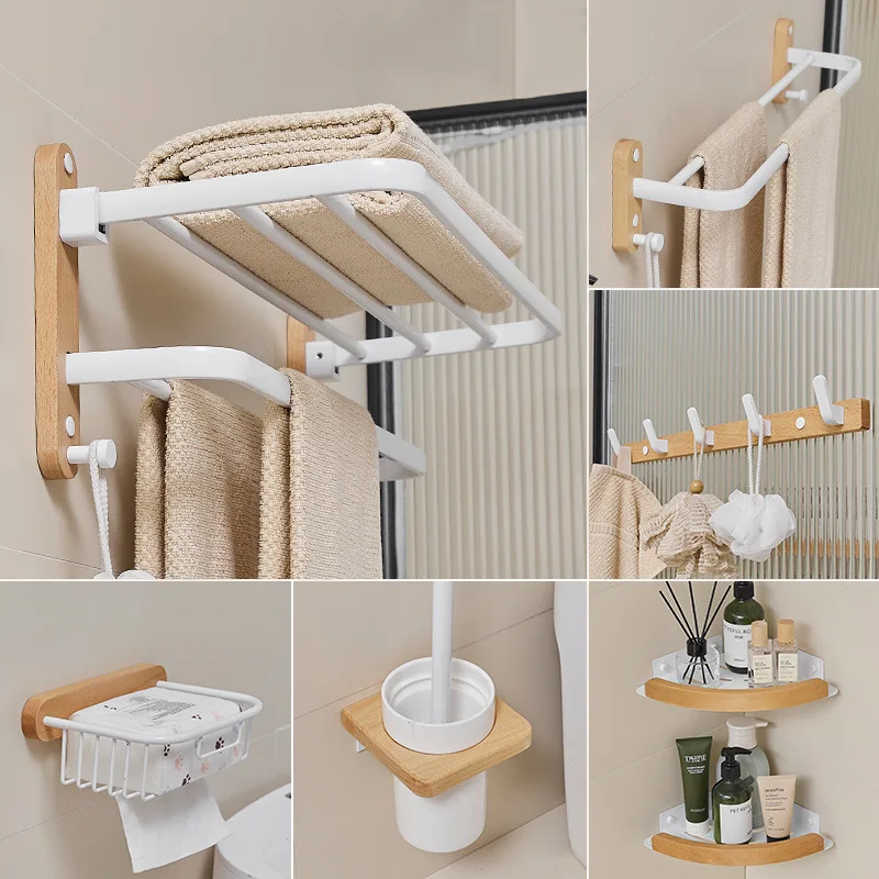 Towel rack, towel storage, rack free bath towel storage rack, toilet air, perforated log, solid wood bathroom accessories