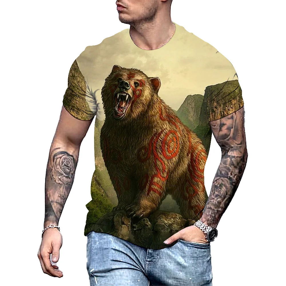 Big Bear 3D Print Summer Men\'s Round Neck T-shirt Casual Short Sleeve Oversized Pullover Fashion Streetwear Trend Men Clothing