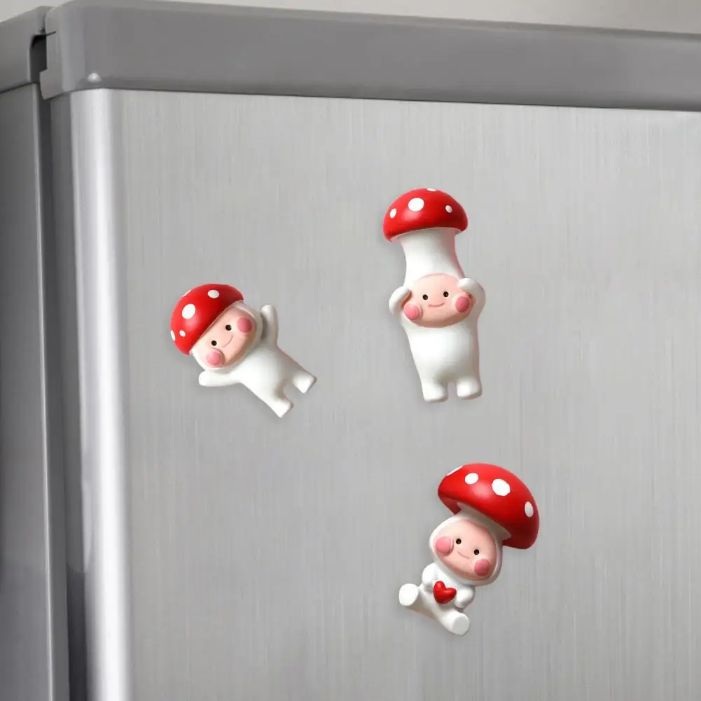 Red Mushroom Shape Refrigerator Magnet Sticker Photo Wall 3D Resin Magnetic Detachable Fridge Sticker Fridge Decor 냉장고 스티커