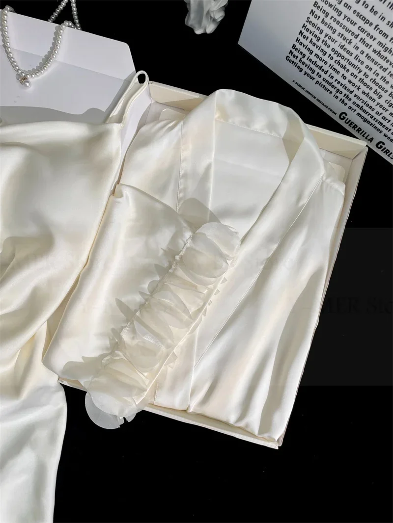 

Sexy Home Dress Gown Lace Up Intimate Lingerie Elegant Petals Hem Nightdress Set Women Rayon Sleepwear Short Kimono Bathrobe