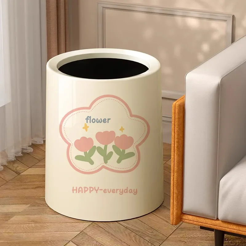 2024 New Large Capacity Trash Can Creative High Value Wastebasket for Living Room Bedroom Office Household Cream Style