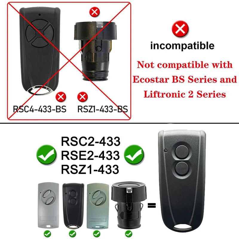 ECOSTAR RSC2 RSZ1 RSE2 433MHz 433 Garage Door Opener Remote Control Liftronic 500 700 800 Portronic D2500 D5000 S4000