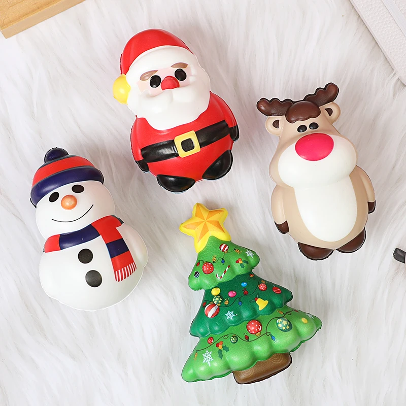 Christmas Rebound Dolls Santa Claus Snowman Reindeer Xmas Tree PU Squishy Anti Stress Reliever Toys New Year Party Favors Gifts