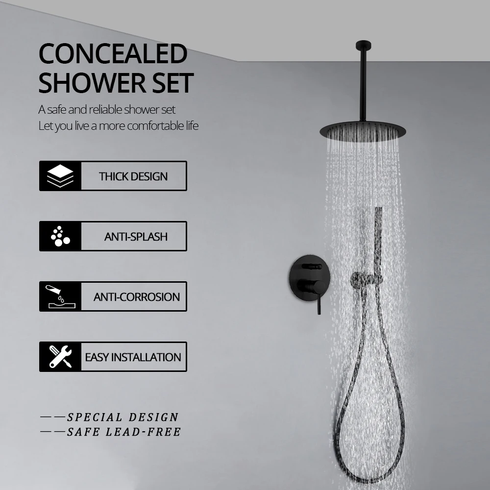 Ceiling Arm Shower Faucet Brushed Rose Gold Shower Set  8-16‘’ Pop Up Button Selection Hot And Cold Bathroom Tap