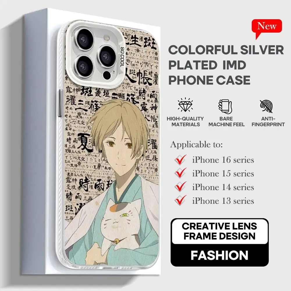 Natsume Book Of Friends Phone Case White IMD Colorful Silver Suitable soft case for iPhone 16 15 14 13 12 11 XS Pro Max