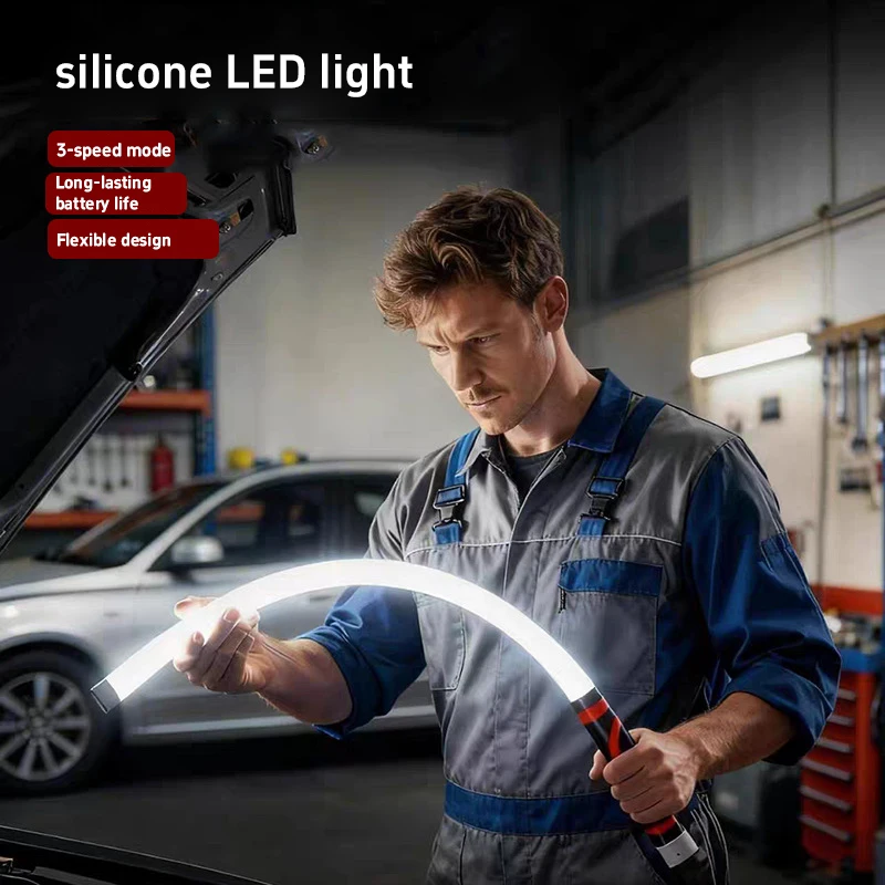

Bendable Led Work Light Rechargeable Silicone Strip Light Portable 3-speed Led Light For Car Repair Workshop & Household Use