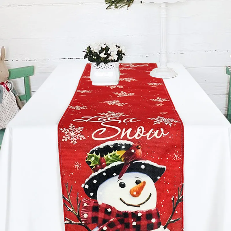

Linen Christmas Table Runner Snowman Elk Xmas Tree Kitchen Home Dining Table Cover Tablecloth Xmas Navidad Noel New Year Decor