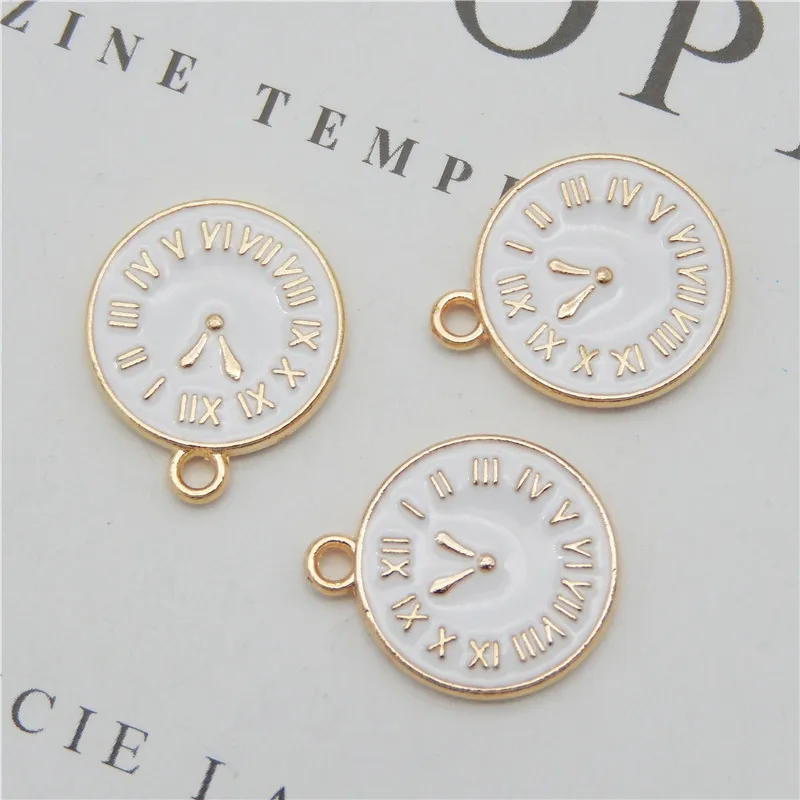 8PCS Enamel Clock Charms For Earrings Necklace Keychain Pendants Jewelry Findings Handmade Craft DIY Bangle Bracelet Dec 17*14mm