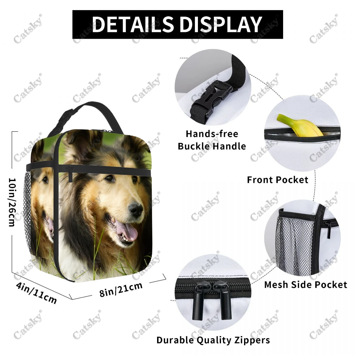 Rough Collie Portable aluminum foil thickened insulated lunch bag meal bag printed waterproof insulated lunch tote bags