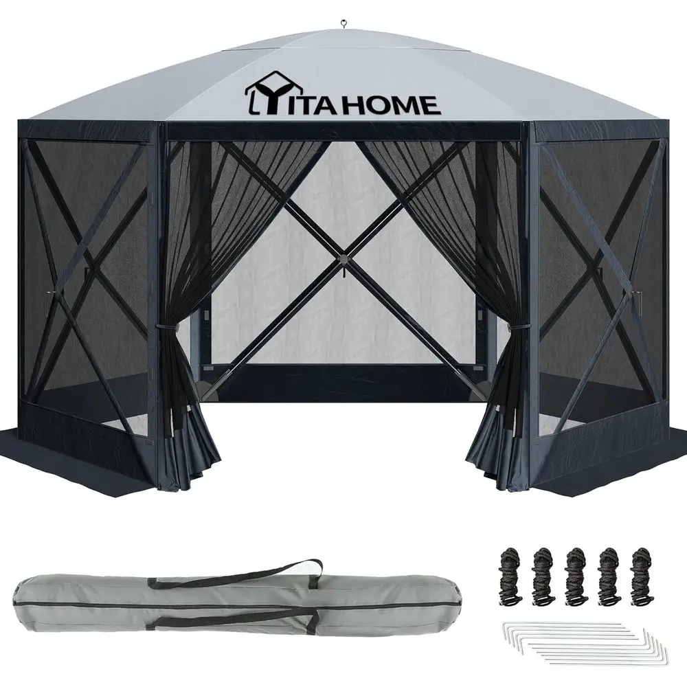 11.5x11.5t Camping Gazebo, Portable Up Outdoor Sn Tent 6 Sided with Mesh Windows and Carry Bag or Camping, Picnic, Backyard Part