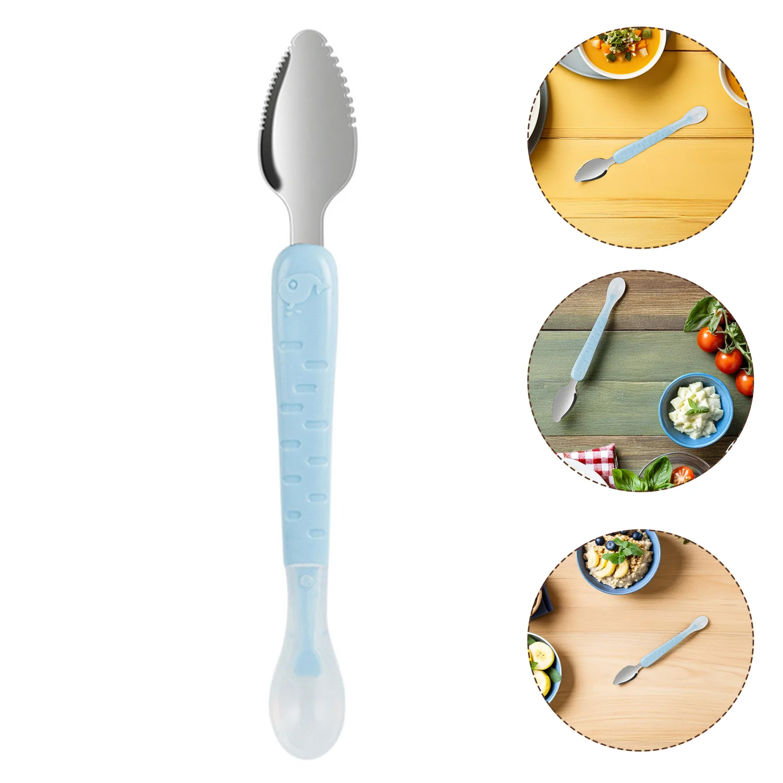 

Baby Food Spoon Double Head Design for Pureeing Fruits Vegetables and Cooked Meals Like Purple Sweet Potatoes Serrated Edge