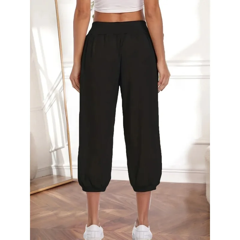 Damskie spodnie Plus-size 1XL-5XL Casual Waist Capri Pants Modne spodnie zapinane na guziki Damskie spodnie Capri z kieszeniami w jednolitym kolorze