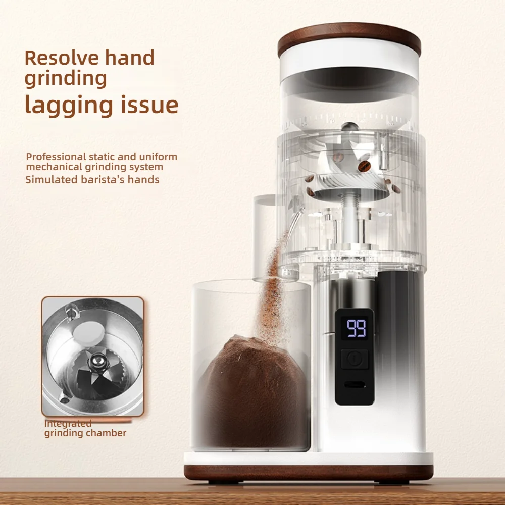 CAFOVO G138C Rechargeable Electric Coffee Grinder 38mm Stainless Steel Conical Burr 60RPM Low Speed Built-in Battery Mill