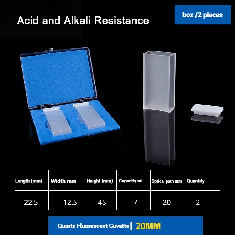 Cuvete fluorescente de quartzo, resistente a ácidos e álcalis, transmissão de luz, espectrômetro de fluorescência, laboratório 10mm-100mm 2 tamanhos