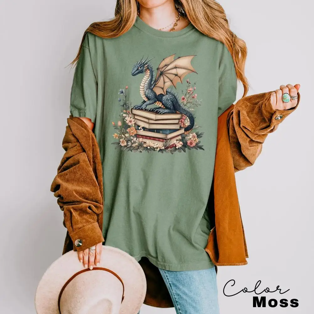 Camiseta de algodón para mujer, camiseta para amantes de los libros, libro de regalo para Club, camisa de dragón con cuello redondo, Tops cortos de moda Bookish para lector de fantasía