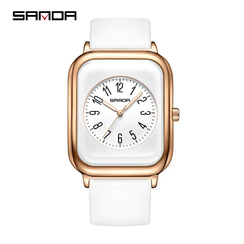 

Fashion Sanda 1135 Women's Square Quartz Watch Elegant Waterproof Pointer Display Silicone Wristwatches For Ladies Watches Gifts