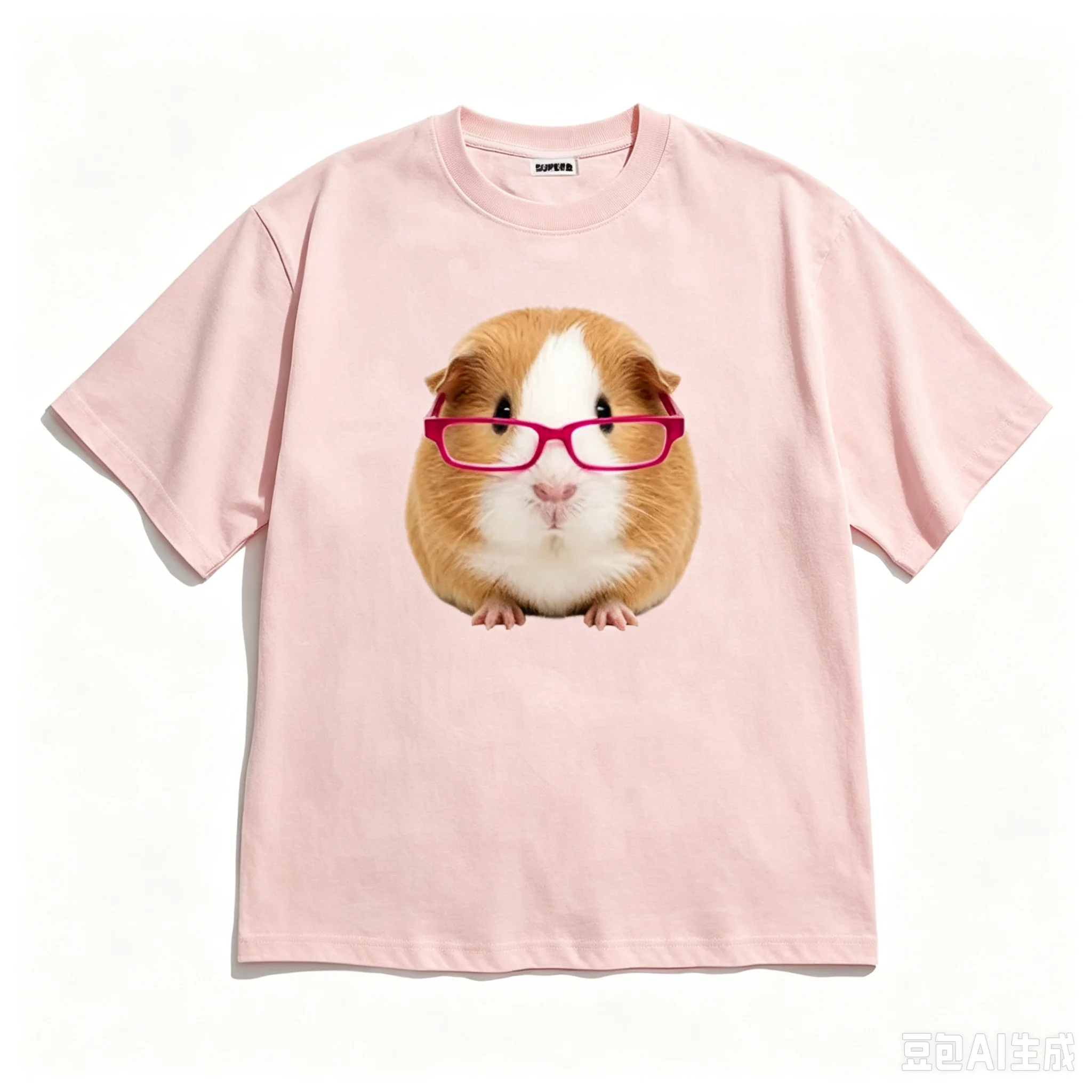 Niedliches Meerschweinchen mit rosa Brille Grafik-T-Shirt Unisex Locker Geschnitten Übergroß Kurzarm Y2K Harajuku Streetwear Lässiges Baumwoll-T-Shirt – Detail 5