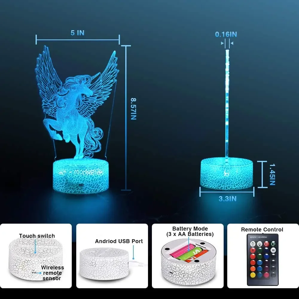 โคมไฟ LED เปลี่ยนสีได้16สี3D พร้อมรีโมทของตกแต่งตั้งโต๊ะโคมไฟข้างเตียงนอนปาร์ตี้คริสต์มาสของขวัญสำหรับเด็ก