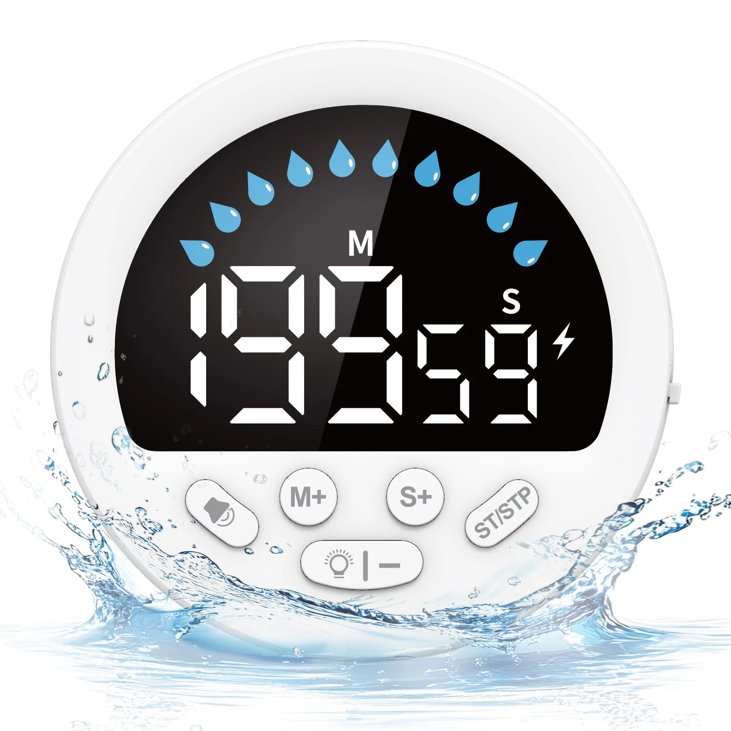 Visual Waterproof Timer LED Display Rechargeable Timer with Suction Cup 199Mins Countdown Stopwatch for Bathroom and Kitchen