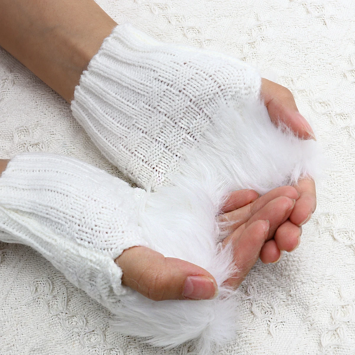 

2 set Suede Rabbit Half Finger Women Winter Warm Touchscreen Driving Cycling For Ladieswomen'S Gloves Half Finger Warmers