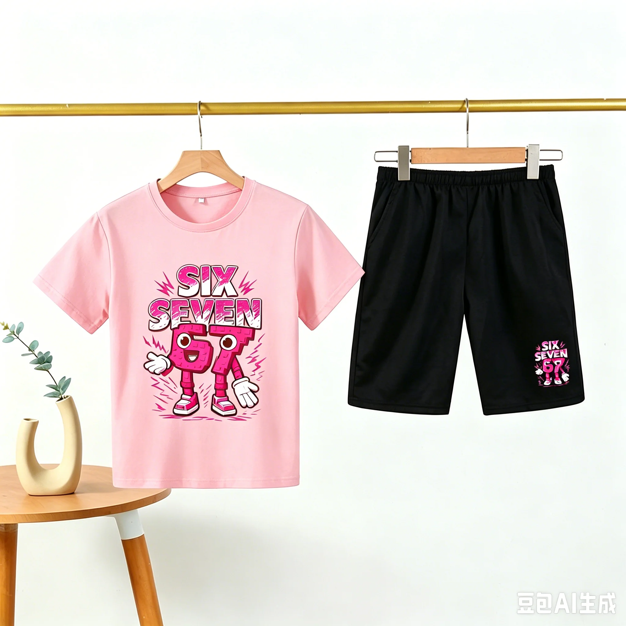 New Item 67 Six Seven 100% Cotton T-shirt Pant 2pcs Boys Girls Italian Brainrot Kid Girl T-shirt 2pcs Suit Baby Casual Tracksuit