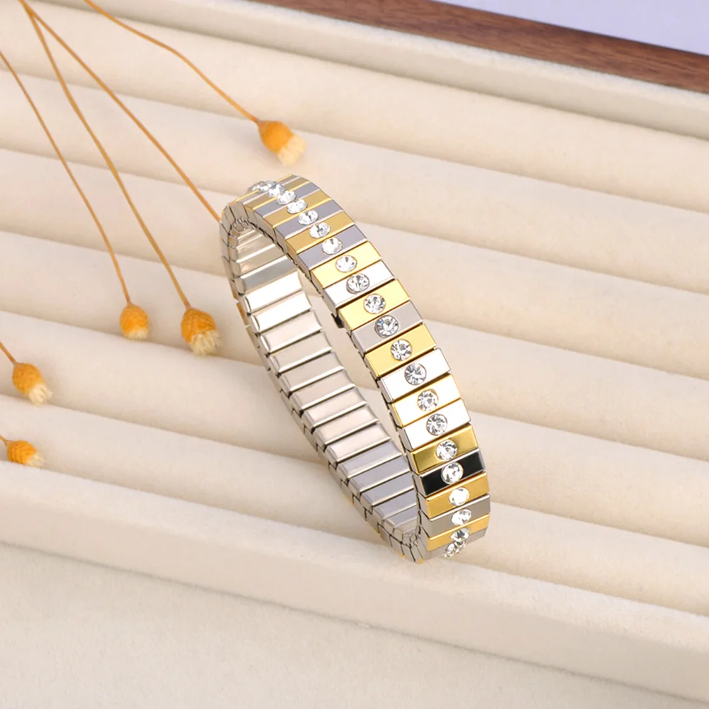 Lokaer 316L Edelstahl CZ Kristall Elastizität Kette Armbänder Für Frauen Echt Vergoldet Trendy Wasserdicht Schmuck B23138 – Detail 4