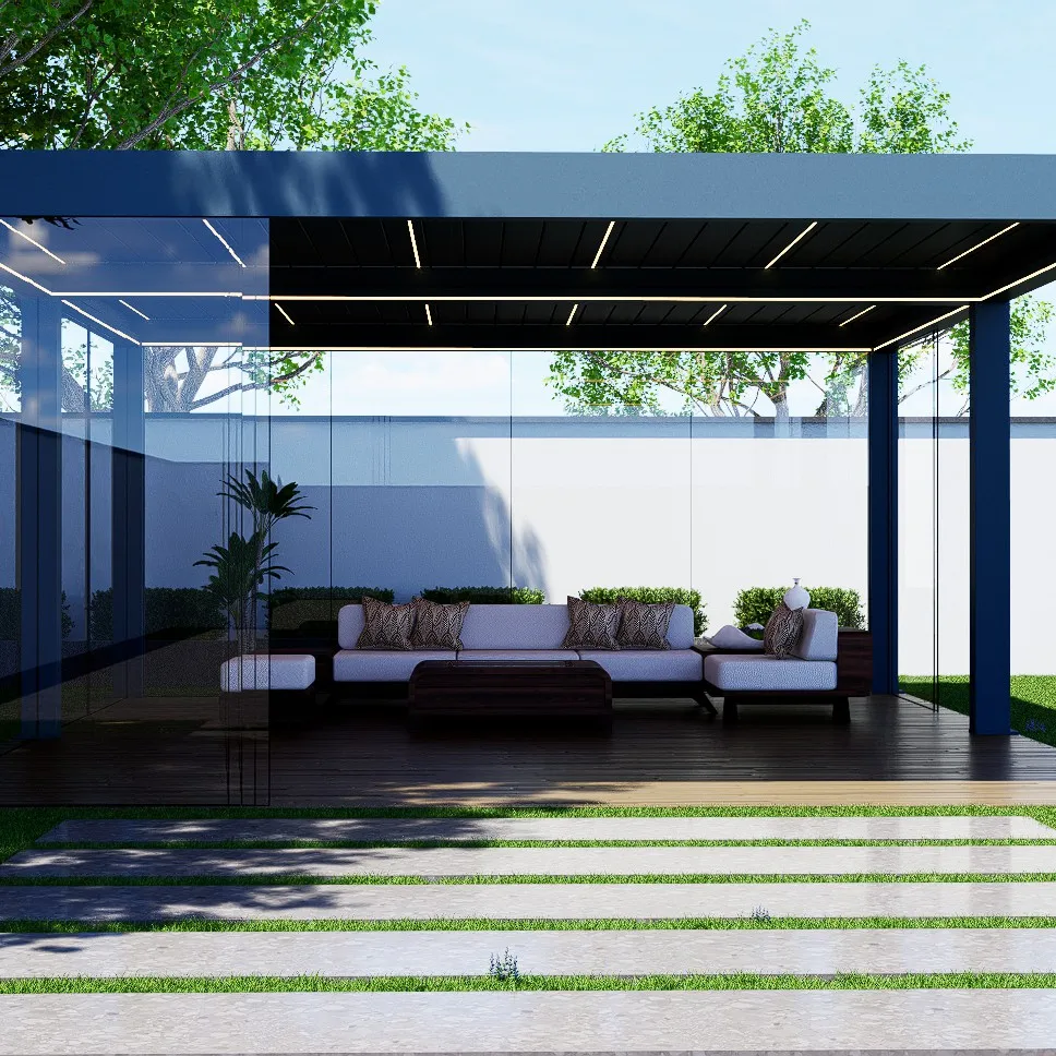 Modern Bioclimatic Motorized Retractable Aluminium Alloy Pergola Gazebo Pavilion Adjustable PVC Wood Frame for Outdoor Garden