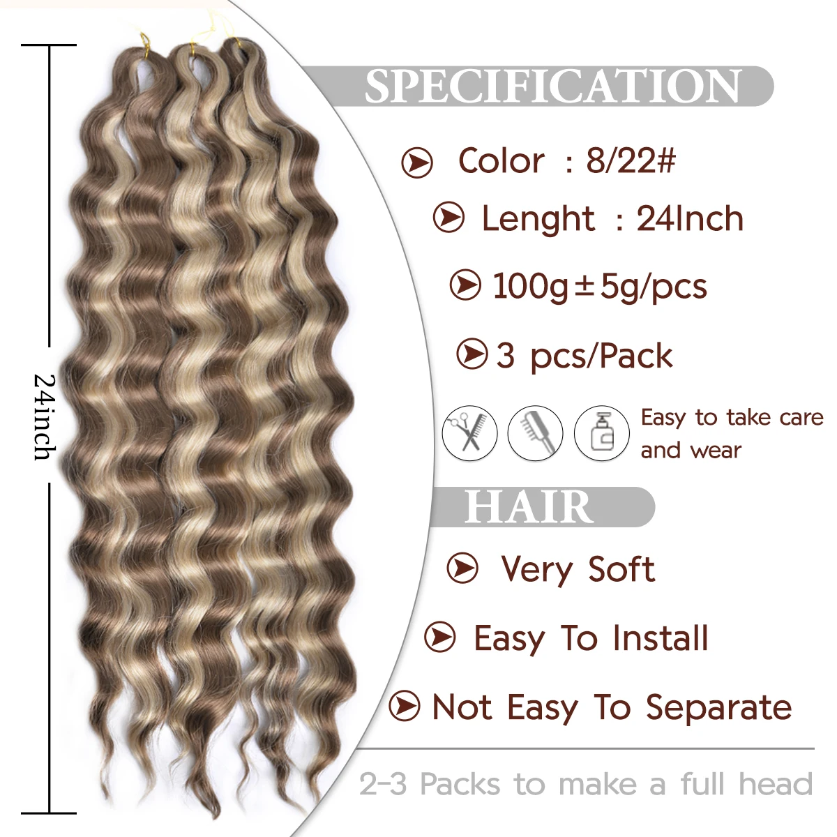 Anna Haar Synthetische Losse Diepe Golf Vlechten Haarextensies 24 Inch Los Diep Ombre Blond Water Wave Curl Twist Gehaakt Haar